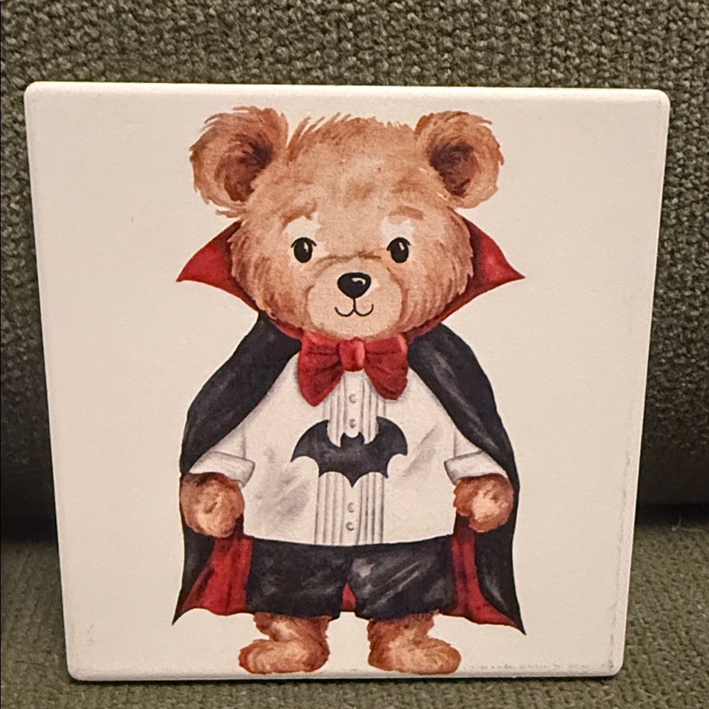 Ceramic Halloween Bear Coaster Set - Assorted Designs- Cork Backing. - Picture 3 of 12